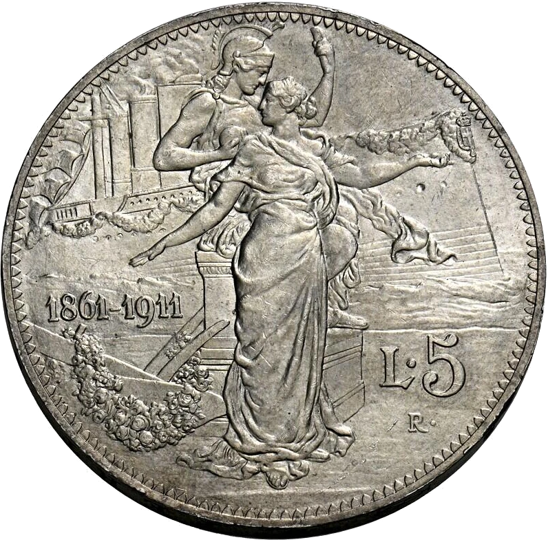 Regno d'Italia 5 lire 1911 rovescio Modoetia Numismaticae