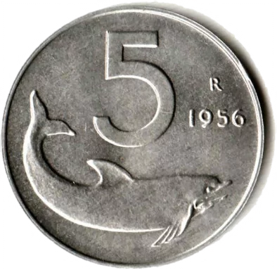 Moneta falsa 5 lire 1956 rovescio Modoetia Numismaticae