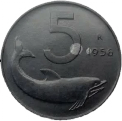 Moneta falsa 5 lire 1956 rovescio Modoetia Numismaticae