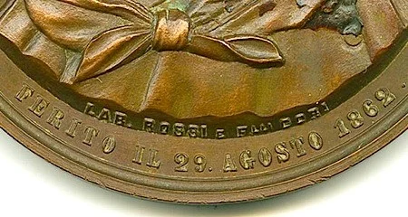 Medaglia di Garibaldi particolare dell'esergo Modoetia Numismaticae