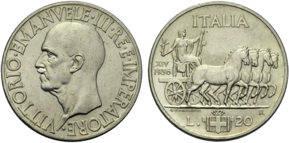 Moneta originale da 20 Lire del 1936 serie impero