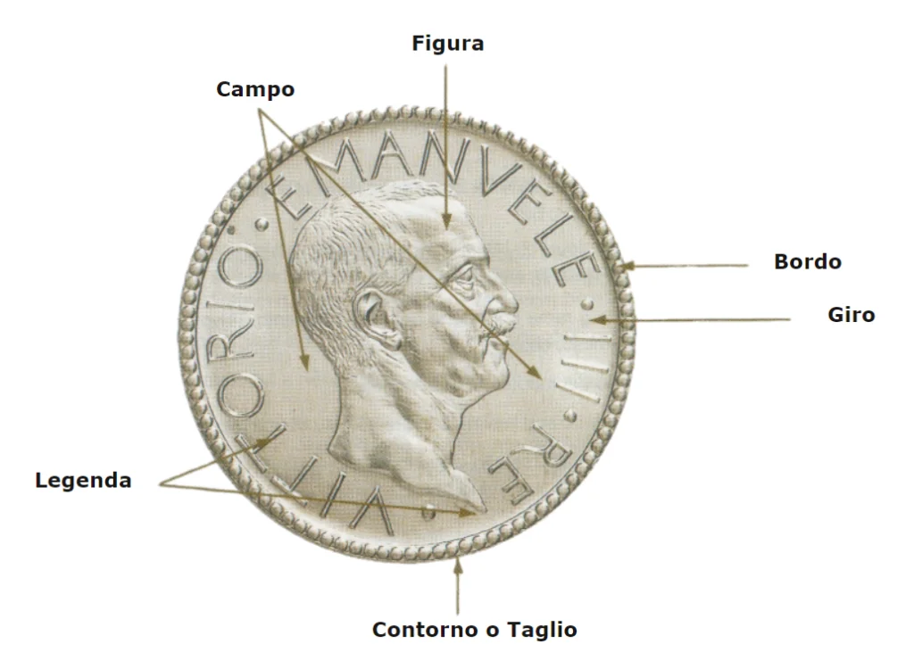 Parti di una moneta moderna e contemporanea, dritto Modoetia Numismaticae