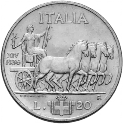 Regno d'Italia 20 lire 1936 'Impero' rovescio Modoetia Numismaticae