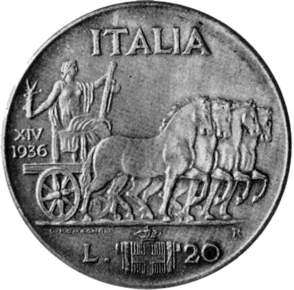 Regno d'Italia 20 lire 1936 'Impero' rovescio fake 1 Modoetia Numismaticae